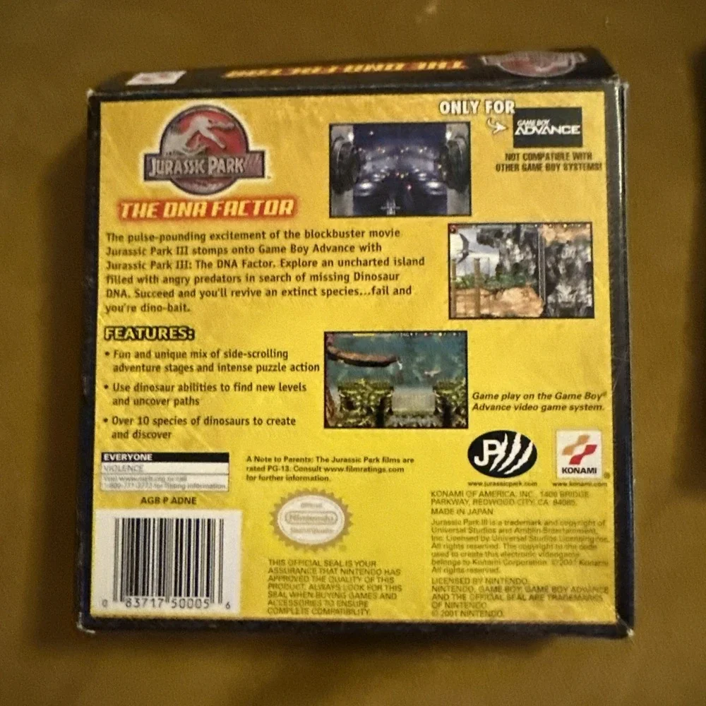 Jurassic Park III: The DNA Factor Nintendo GameBoy Advance GBA In Box